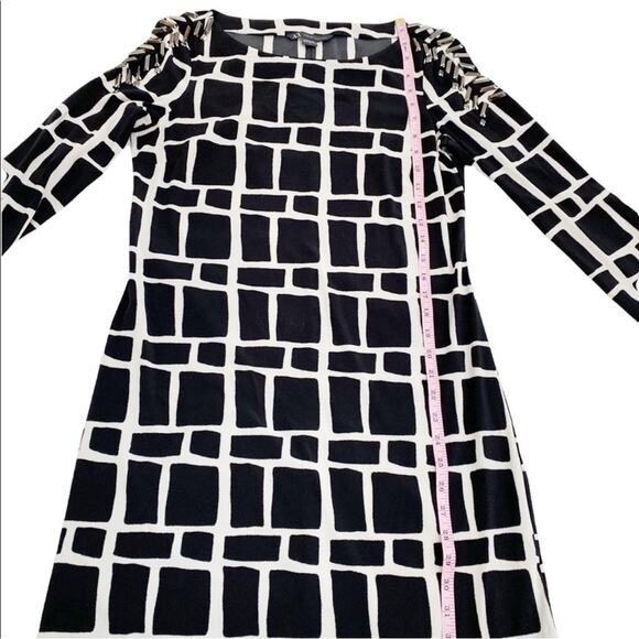 A/X Armani Exchange Black & White Windowpane Print Embellished Shoulder Dress, 2 - Picture 8 of 10
